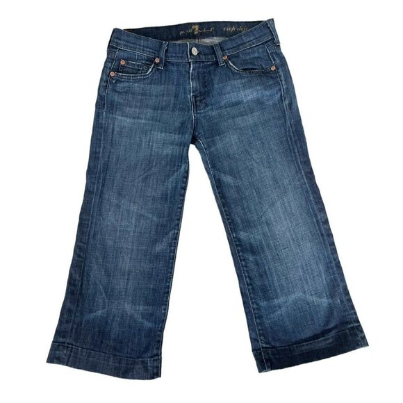 7 For All Mankind Women's Sz 27 Dojo Cropped Jeans 7's on Pockets Dark Wash - Picture 1 of 8